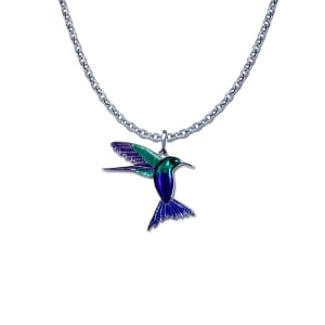 Petite Hummingbird Necklace - Sterling Silver Enamel Pendant